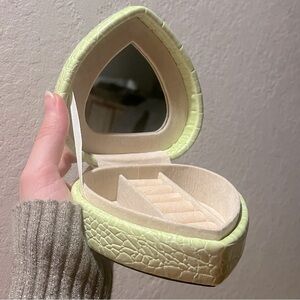 Lime Green Heart-Shaped Jewelry Box Mock Croc Organizer Rings Necklace